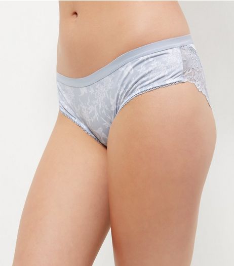 Blue Bird Print Lace Trim Brazilian Briefs | New Look