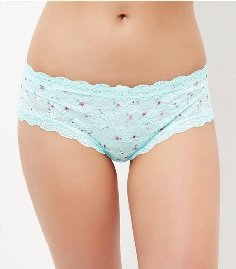 Green Ditsy Floral Lace Briefs | New Look
