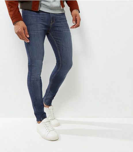 Navy Washed Fray Hem Super Skinny Jeans | New Look