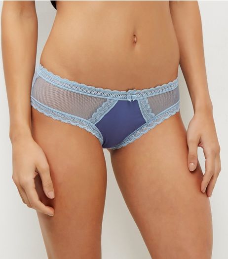 Blue Lace Mesh Panel Briefs | New Look