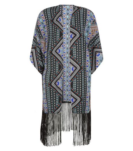 Apricot Blue Abstract Print Fringed Kimono | New Look