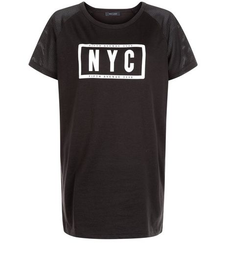 Black NYC Mesh Sleeve T-Shirt | New Look