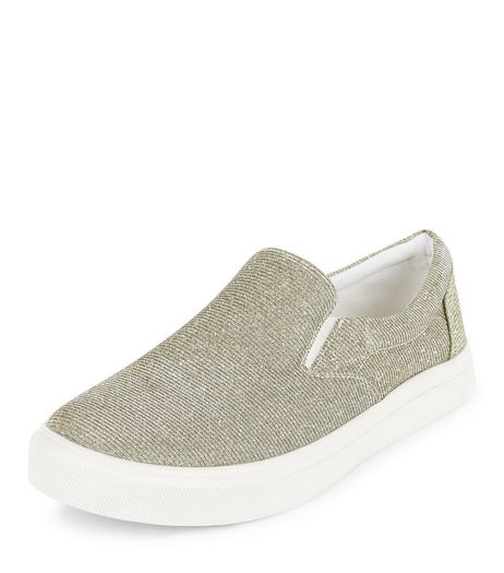 Gold Glitter Slip On Plimsolls | New Look