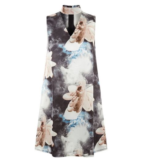 Parisian Blue Floral Print Satin Cut Out Dress | New Look
