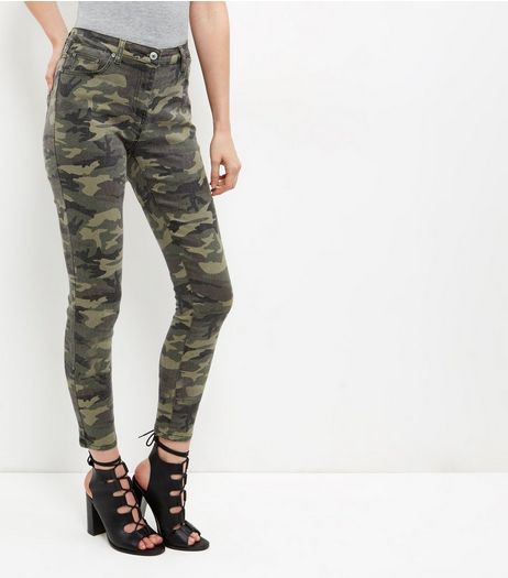 Parisian Green Camo Print Skinny Jeans | New Look