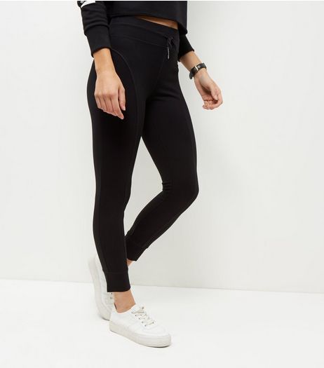 Black Tie Waist Seam Trim Cropped Leggings | New Look