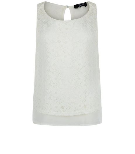 Teens Cream Lace Chiffon Sleeveless Top | New Look