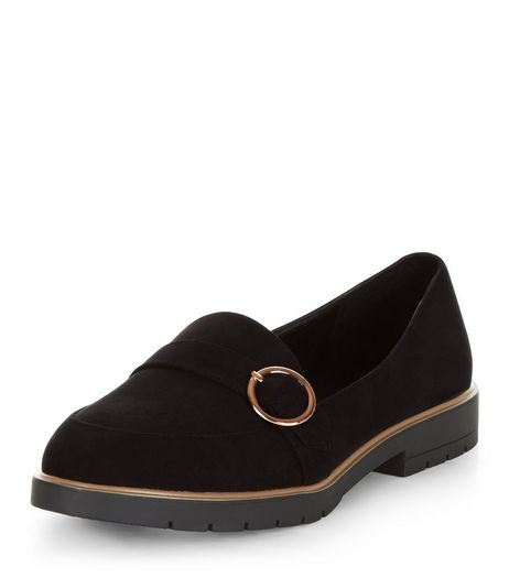 Wide Fit Black Buckle Strap Chunky Loafers | New Look