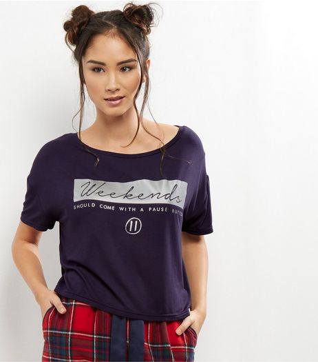 Navy Weekends Slogan Pyjama Top | New Look
