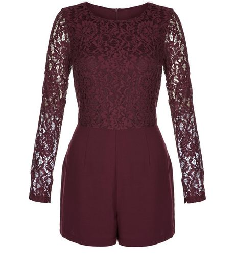 Burgundy Lace Long Sleeve Playsuit Top | New Look