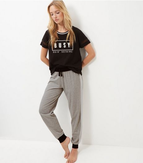 Black Busy Doing Nothing Pyjama Set | New Look