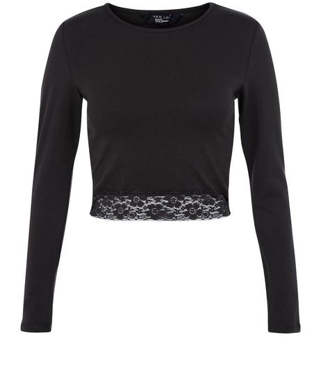 Teens Black Lace Trim Crop Top | New Look
