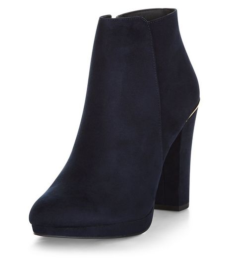 Navy Comfort Suedette Metal Trim Ankle Boots | New Look