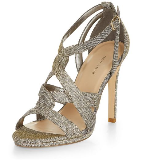 Gold Glitter Twist Strap Heeled Sandals | New Look