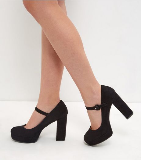 Black Suedette Platform Court Shoes | New Look
