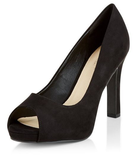 Black Comfort Suedette Peep Toe Platform Heels | New Look