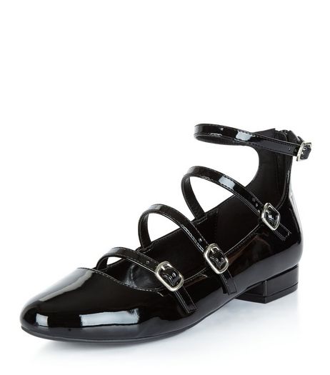Wide Fit Black Patent Multi Strap Pumps | New Look