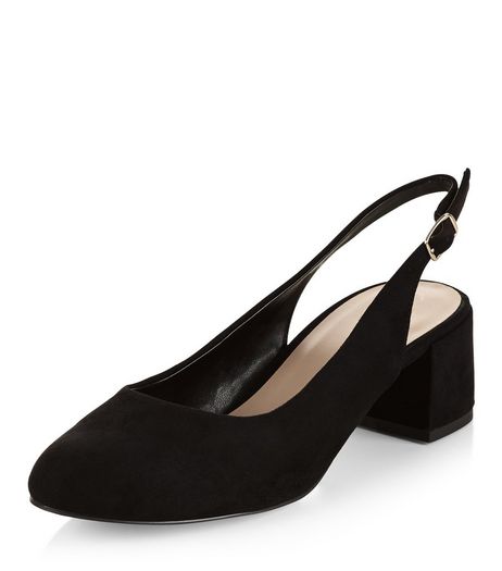 Wide Fit Black Suedette Sling Back Mid Heels | New Look
