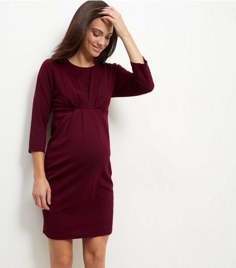 Maternity Burgundy Long Sleeve Dress | New Look