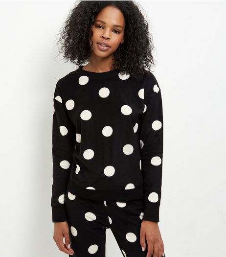 Tall Black Spot Print Pyjama Sweater and Bottoms | New Look