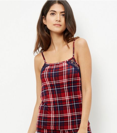 Tall Blue Check Lace Trim Pyjama Top | New Look