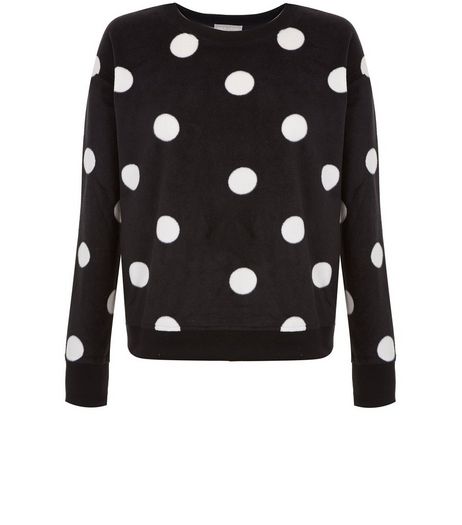 Curves Black Spot Print Pyjama Sweater | New Look
