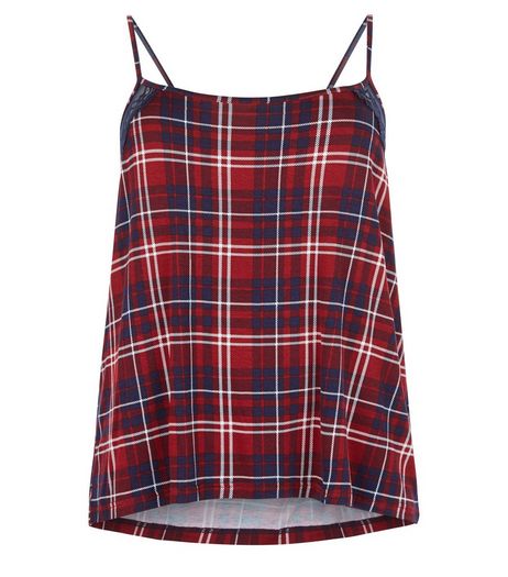 Curves Blue Check Lace Trim Pyjama Top | New Look