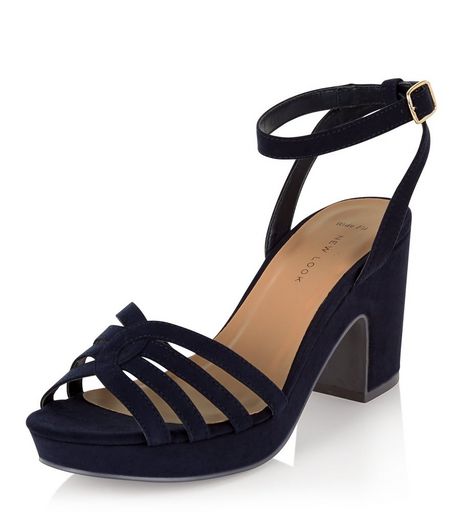 Wide Fit Navy Suedette Platform Block Heels | New Look