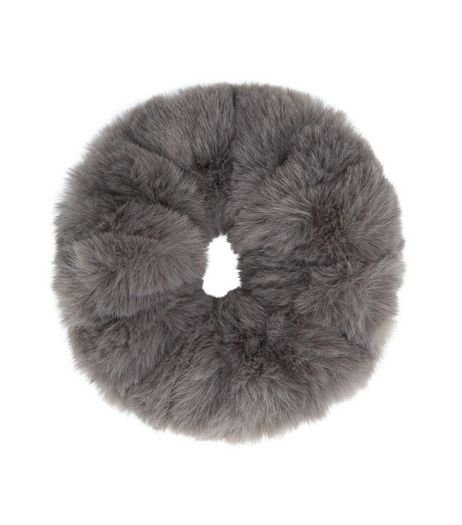 Dark Grey Faux Fur Scrunchie | New Look