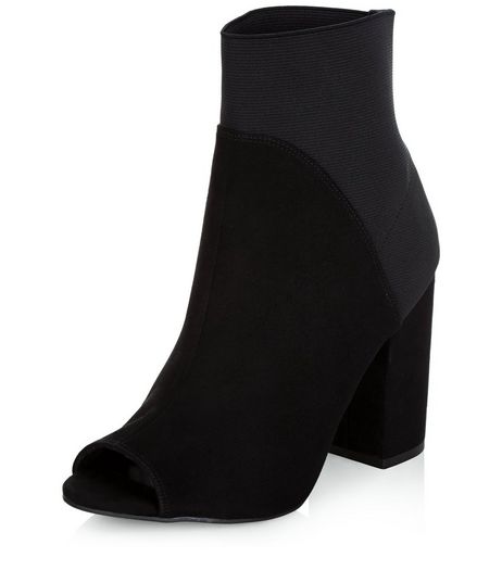 Black Contrast Suedette Peep Toe Boots | New Look
