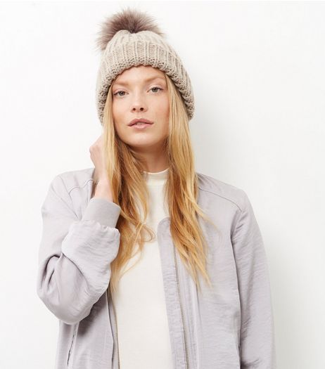 Mink Faux Fur Pom Pom Beanie Hat | New Look