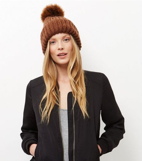 Orange Faux Fur Pom Pom Hat | New Look