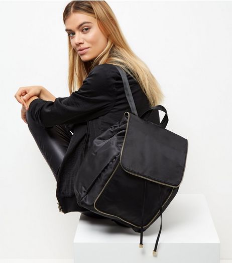 Black Nylon Zip Trim Backpack | New Look