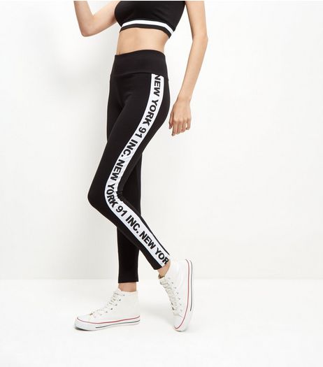 Black New York Stripe Side Leggings | New Look