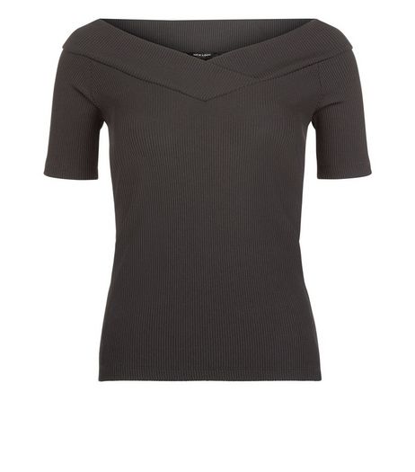 Black Wrap Bardot Neck Top | New Look