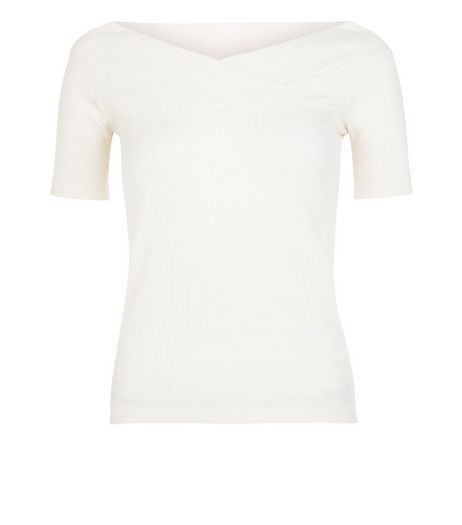 Cream Wrap Bardot Neck Top | New Look