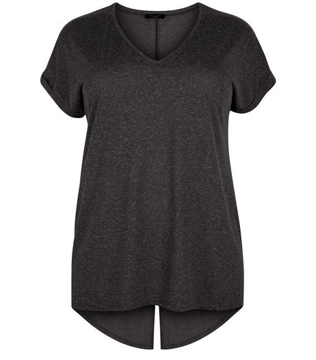 Curves Dark Grey Split Back T-shirt | New Look