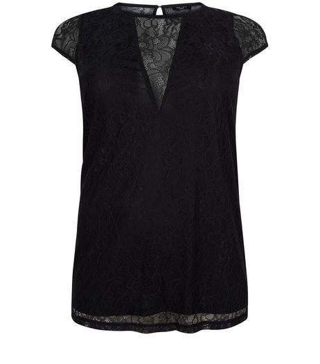 Curves Black Lace Cap Sleeve Top | New Look