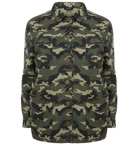 Curves Green Camo Print Shacket | New Look