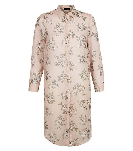 Petite Pink Floral Print Chiffon Longline Shirt | New Look