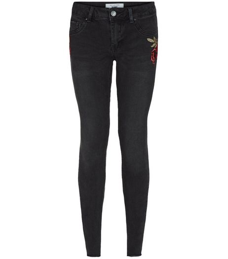 Petite Black Rose Print Skinny Jeans | New Look