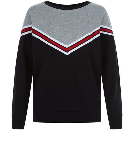 Petite Black Chevron Tape Sweater | New Look