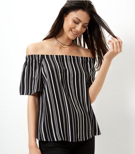 Tall Black Stripe Bardot Neck Top | New Look