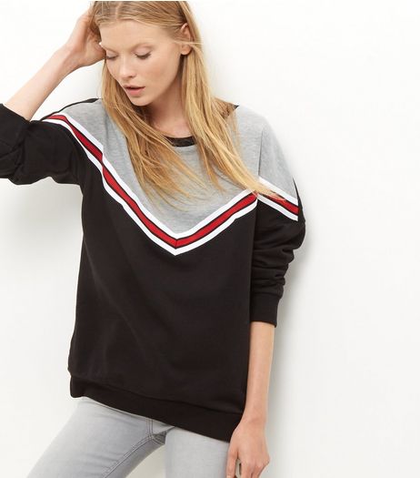 Tall Black Chevron Tape Sweater | New Look