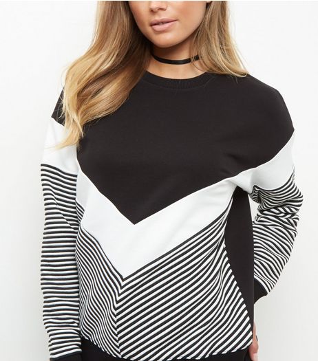 Black Chevron Stripe Sweater | New Look