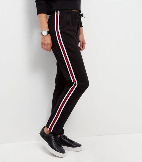 Black Tape Stripe Straight Leg Joggers | New Look
