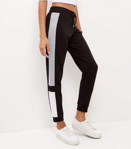Black Colour Block Side Joggers | New Look