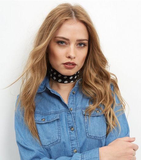 Black Spot Print Pleated Bandana Neckerchief | New Look