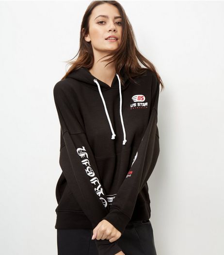 Black Badge Print Hoodie | New Look