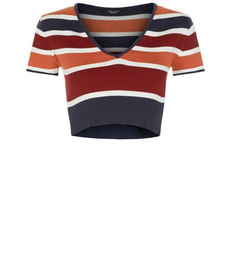 Petite Navy Stripe V Neck Crop Top | New Look